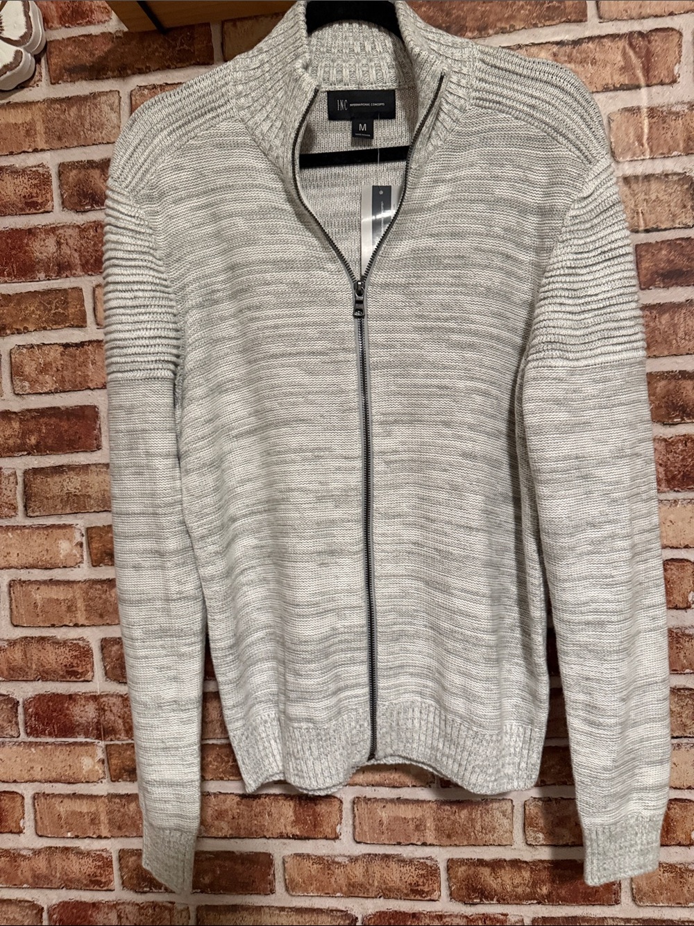 INC International Concepts Men's Light Gray Full-Zip Knit Sweater